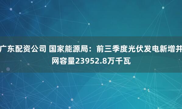广东配资公司 国家能源局：前三季度光伏发电新增并网容量23952.8万千瓦